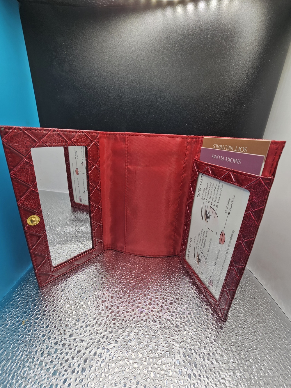 Estee Lauder Red Trifold Cosmetic Card & Mirror Holder